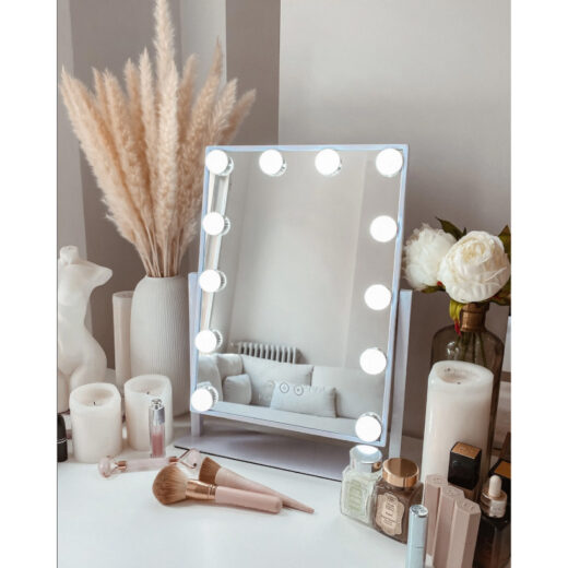 Flamingueo Espelho de Maquilhagem com Luz 30x45cm Espelho 12 LED Posição  Ajustável 3 modos